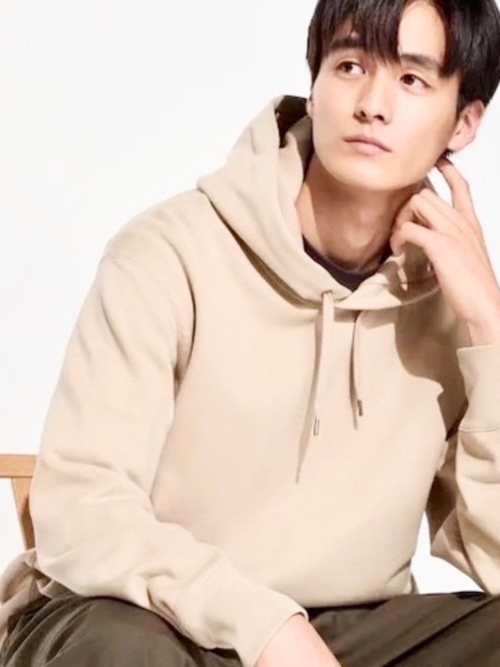 Uniqlo Classic Cotton Hoodie Pullover in Beige Sz XL